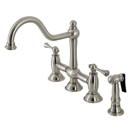 Kingston Brass KS3798BLBS Restoration Bridge Kitchen Faucet W/ Brass Sprayer, Nickel KS3798BLBS